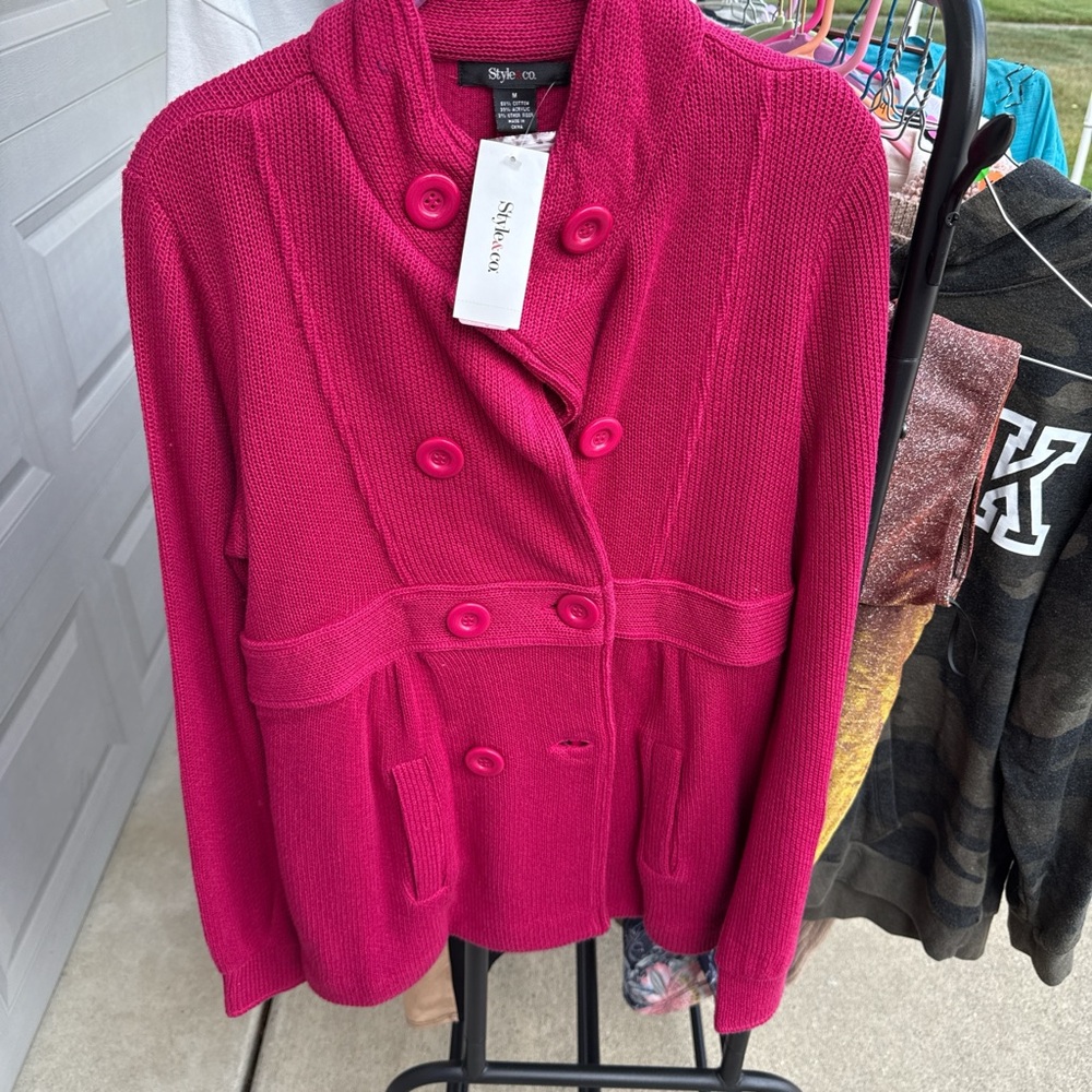 STYLUS Women's Vibrant Pink Pea Coat